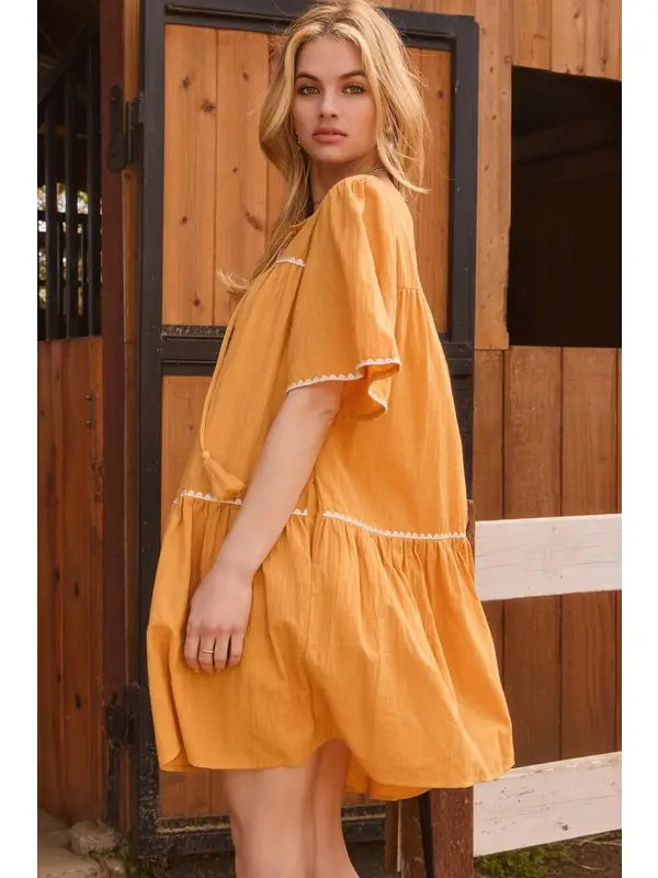 Plus Embroidery Babydoll Tiered Mini Dress