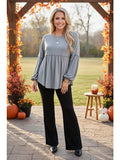 Plus size Grey baby doll long sleeve women top