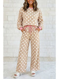 Polka Dot Contrast Trim Top Drawstring Shift Pants Set