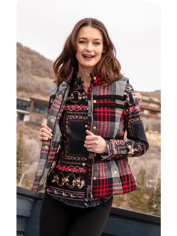 Dizzy-Lizzy Rosey Vest Grey Plaid Flannel