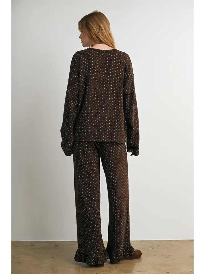 Ruffle Trim Polka Dot Wide Leg Trousers