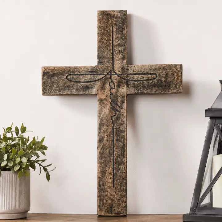 Rustic Solid Wood Faith Cross Wall Decor Distressed 18"