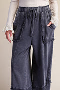 EASEL SELF FRAY DETAILING WASHED TERRY PANTS