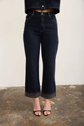 LEOPARD CUFF DETAIL WIDE LEG DENIM JEANS