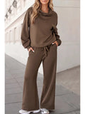 Timeless Solid Mock Neck Wide Leg Pants Set