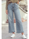 Vintage Wash Ruffled Hem Ankle-Length Jeans
