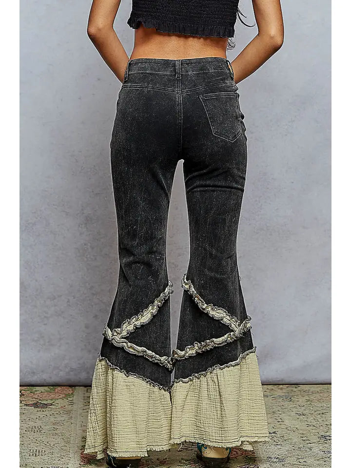 Vintage Washing Solid Double Gauze Ruffle Twill Pants