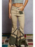 Vintage Washing Solid Double Gauze Ruffle Twill Pants