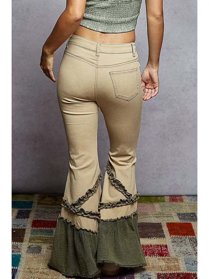 Vintage Washing Solid Double Gauze Ruffle Twill Pants
