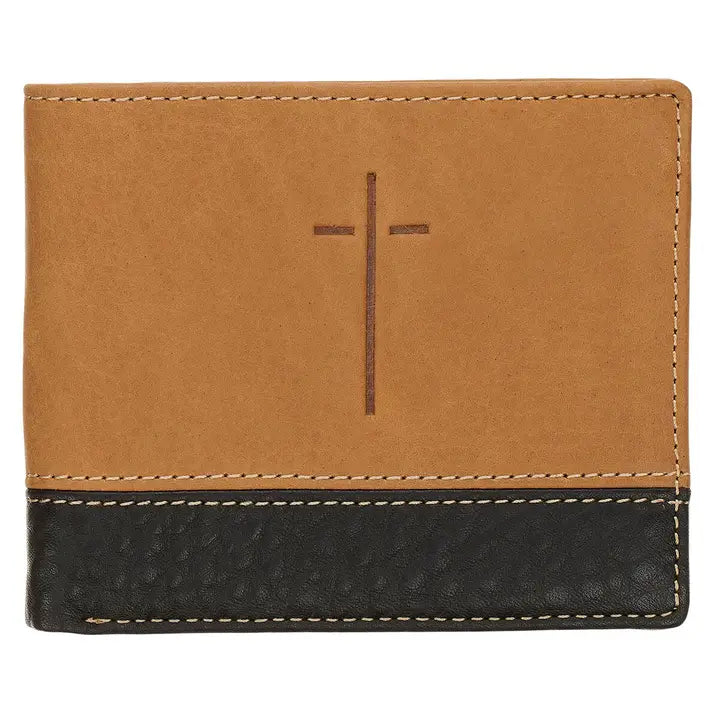 Wallet Leather Two-Tone Brown Man of God Cross