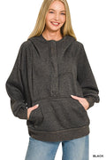 Washed Fleece Oversized 1/4 Zip Hoodie - Zenana