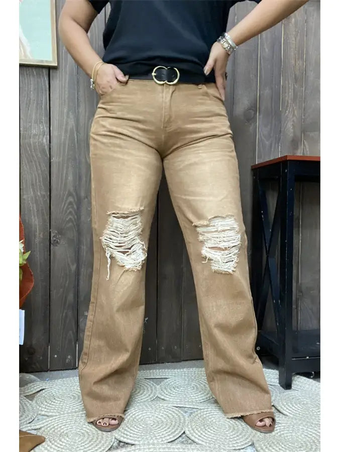 Western Brown Distressed Jeans Women's Boutique Pant