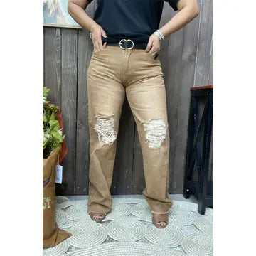 Western Brown Distressed Jeans Women's Boutique Pant