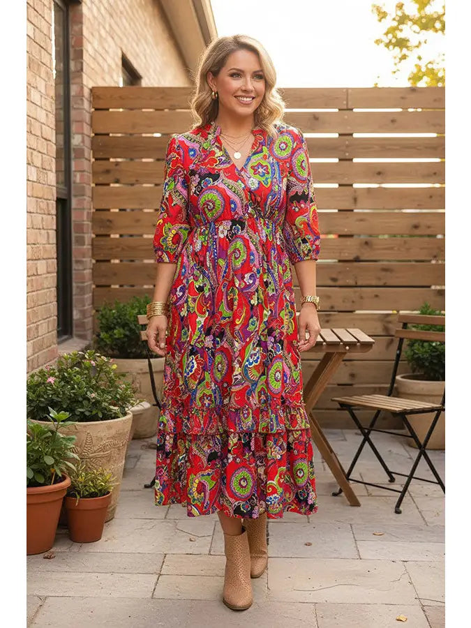 Western Floral Print Maxi Boutique Dress