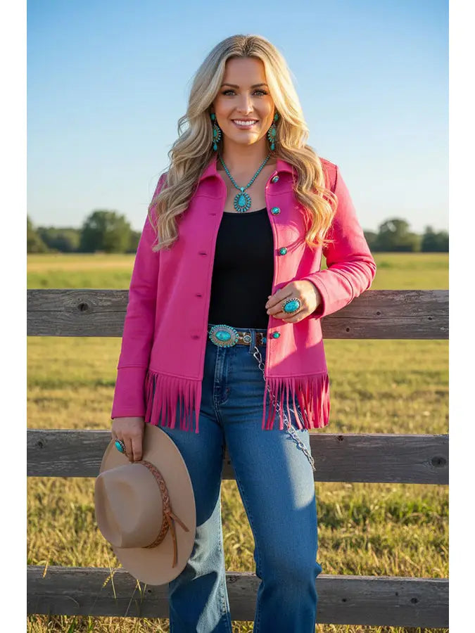 Western Suede Pink Fringe Women's Boutique Coat