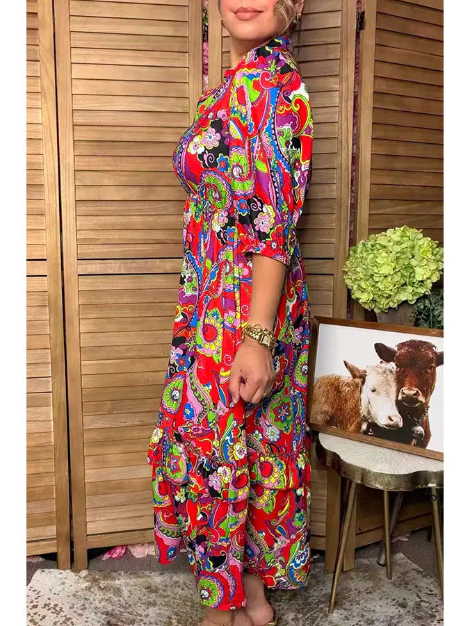 Western Floral Print Maxi Boutique Dress