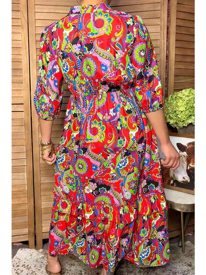 Western Floral Print Maxi Boutique Dress