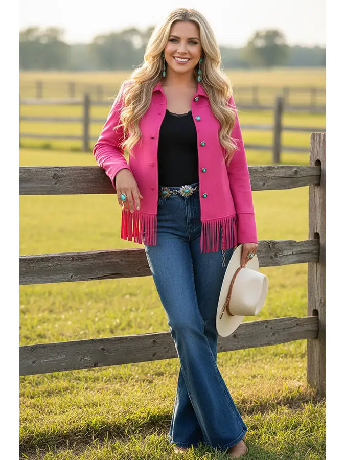 Western Suede Pink Fringe Women's Boutique Coat