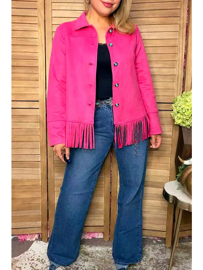 Western Suede Pink Fringe Women's Boutique Coat