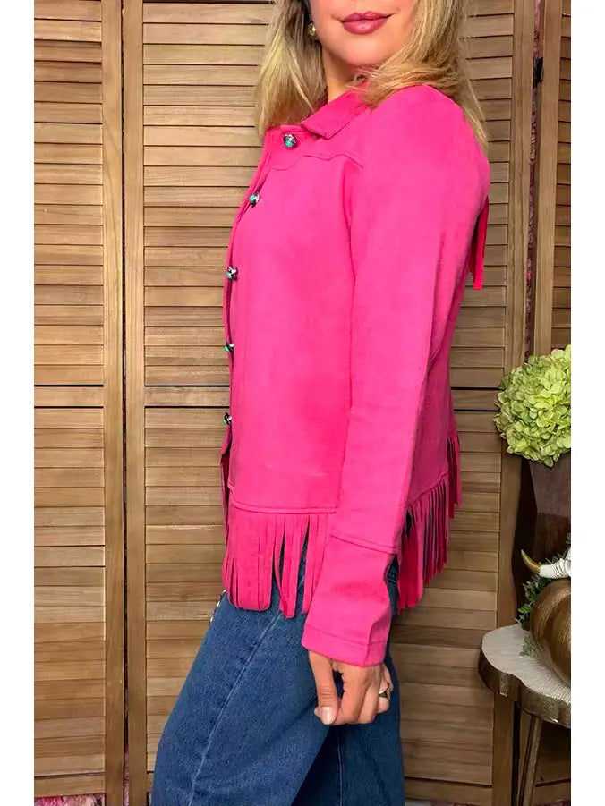 Western Suede Pink Fringe Women's Boutique Coat