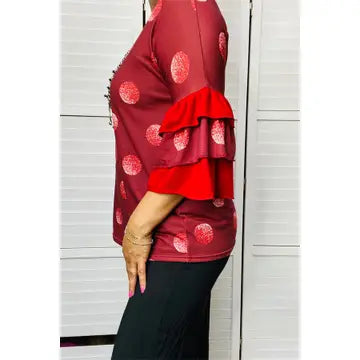 Western burgundy polka dot women's boutique top