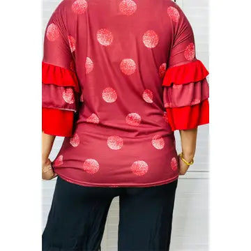 Western burgundy polka dot women's boutique top