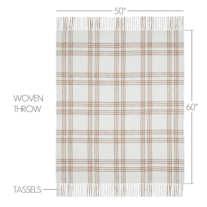 Wheat Plaid Woven Throw Blanket 50x60 Cotton Fringe Fall