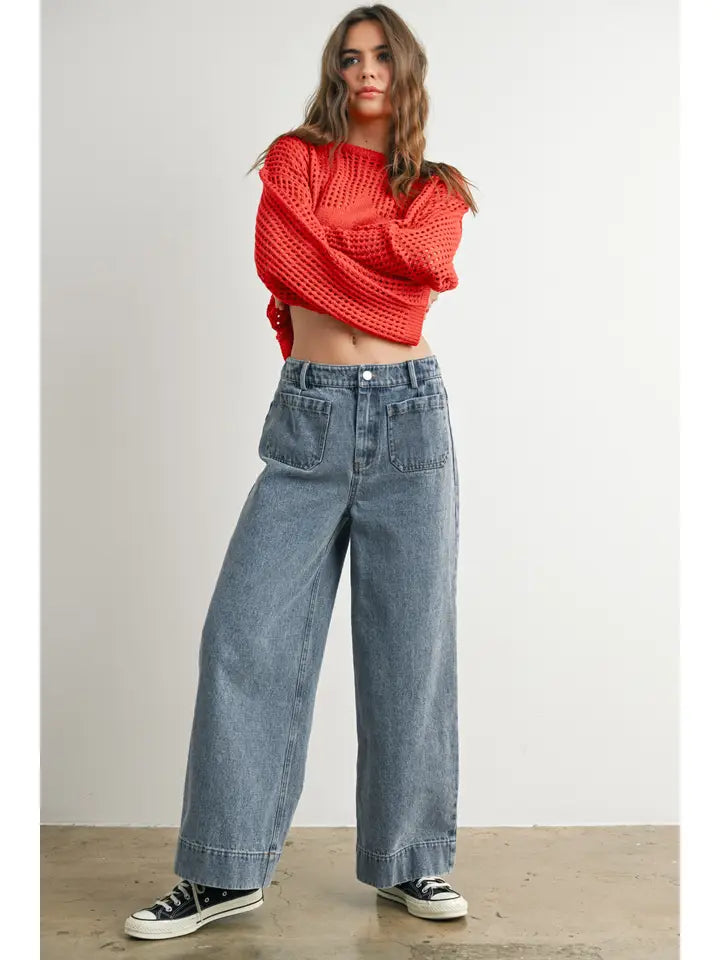 Wide-Leg Denim Jeans