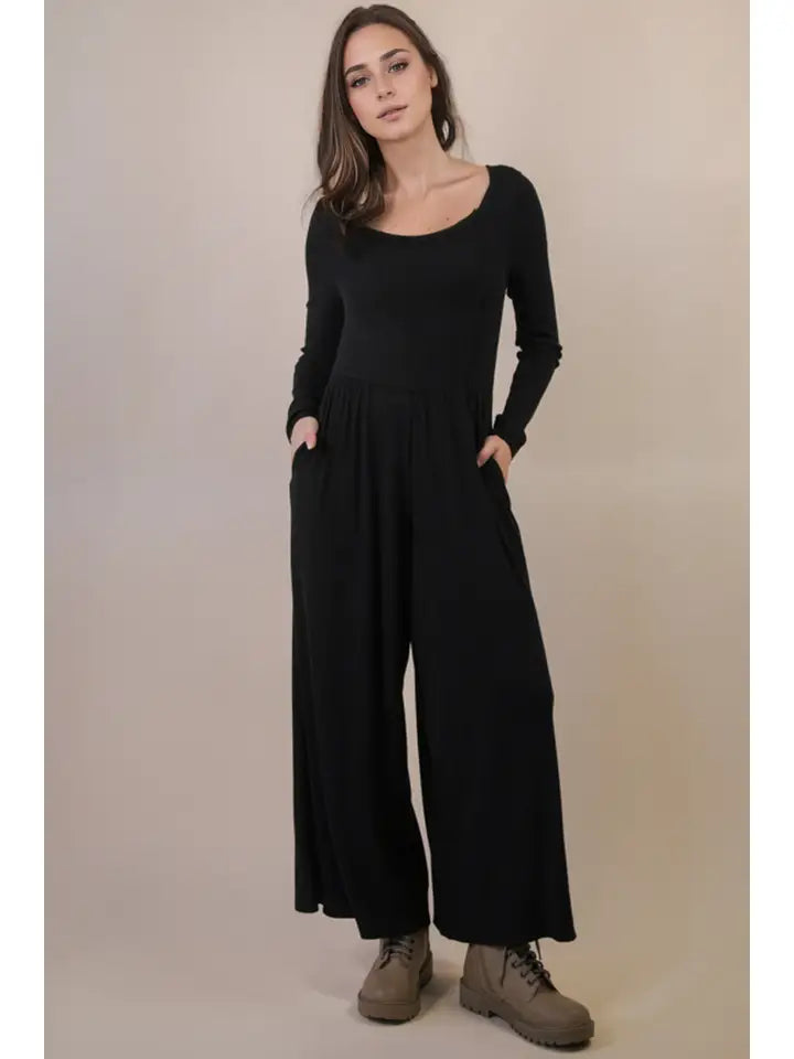 Wide Leg Solid Knit Casual Jumpsuit