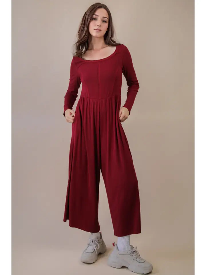 Wide Leg Solid Knit Casual Jumpsuit