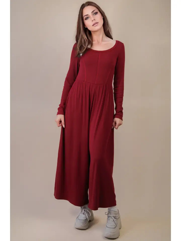 Wide Leg Solid Knit Casual Jumpsuit