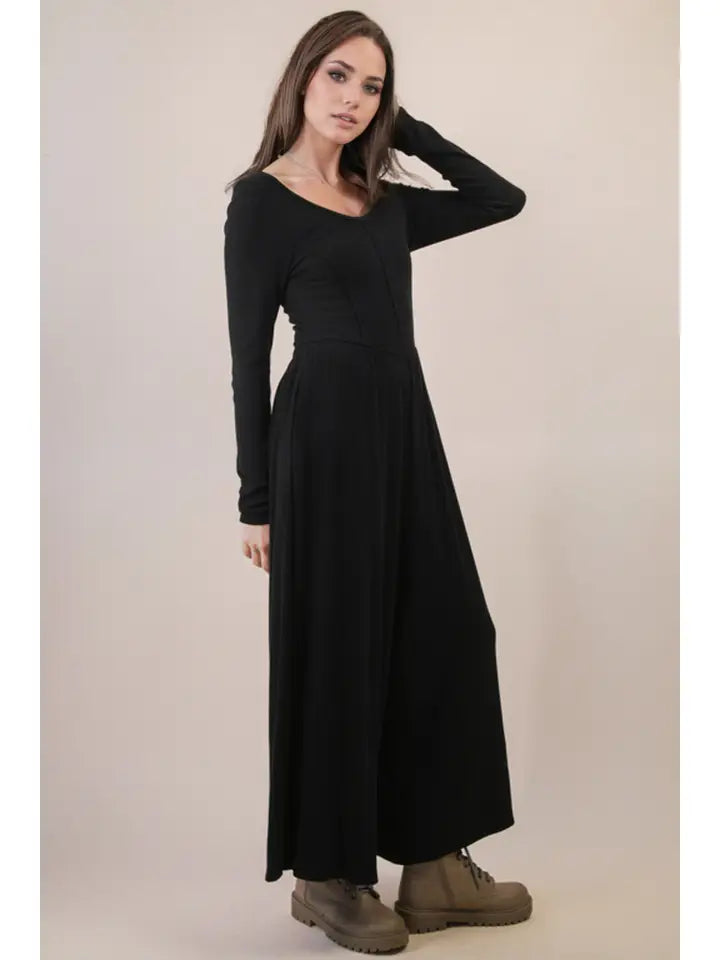Wide Leg Solid Knit Casual Jumpsuit