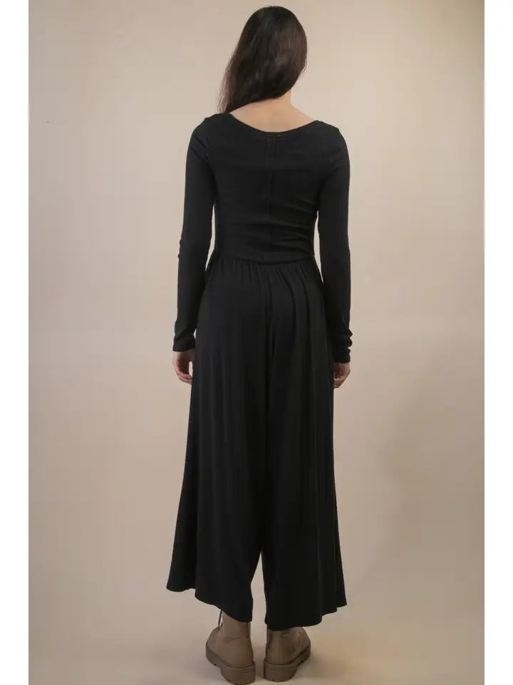 Wide Leg Solid Knit Casual Jumpsuit