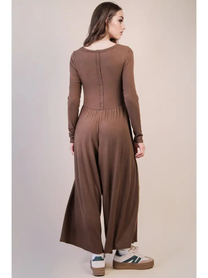 Wide Leg Solid Knit Casual Jumpsuit
