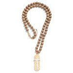 Wood Beaded Necklace With Hammered Cross Pendant