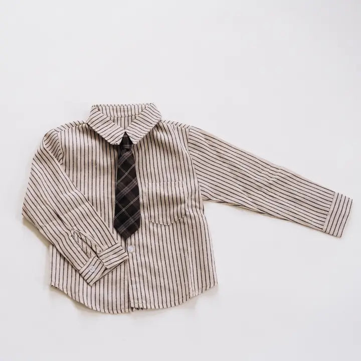 Woven Striped Button Down with Tie