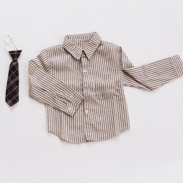 Woven Striped Button Down with Tie