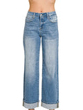 Zenana High Rise Cuffed Wide Leg Denim Pants
