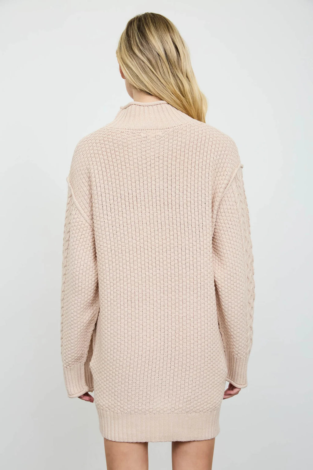 CABLE KNIT MOCK NECK MINI SWEATER DRESS