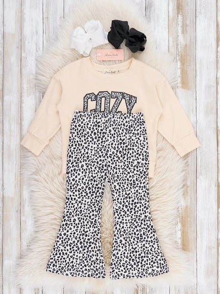 "Cozy Season" Leopard Bell Bottom Outfit