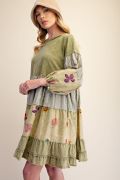 EASEL PLUS SIZE PRINT MIX TIERED WASHED DRESS
