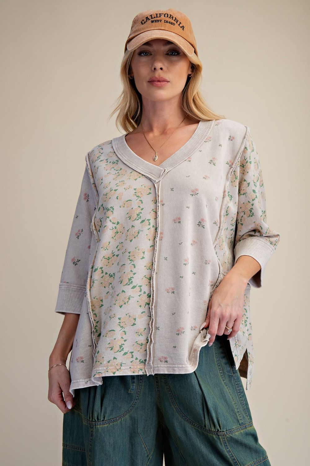 EASEL PLUS SIZE-PRINT MIX WASHED TERRY BOXY TOP