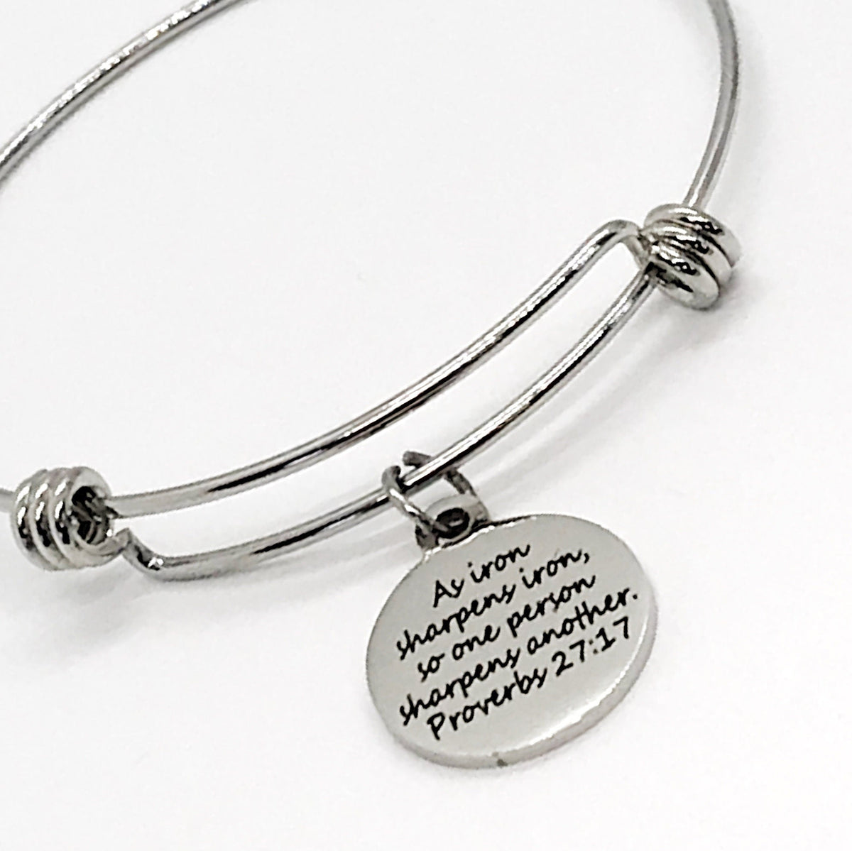 As Iron Sharpens Iron Stainless Steel Expandable Bracelet With Engraved Proverbs 27 17 Charm