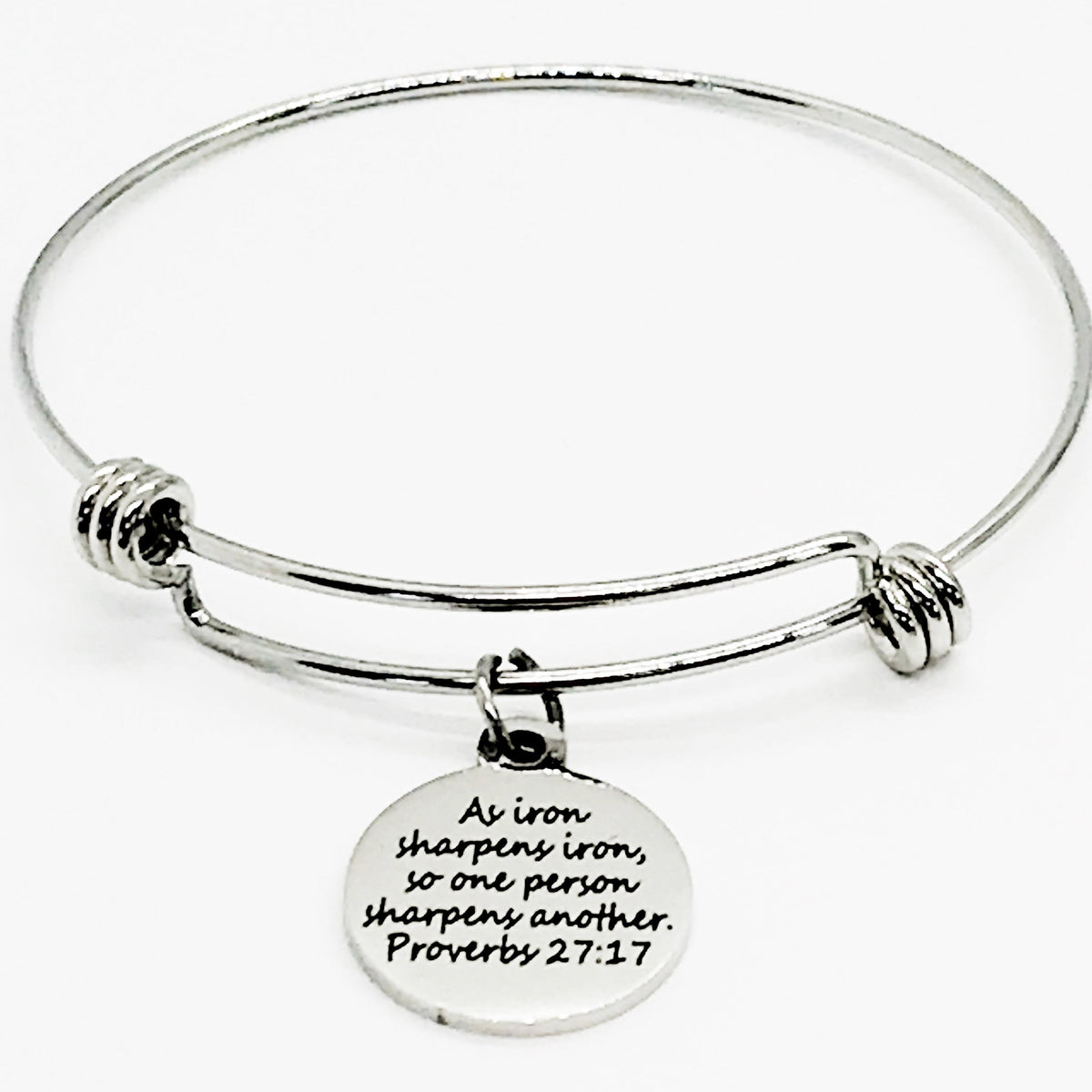 As Iron Sharpens Iron Stainless Steel Expandable Bracelet With Engraved Proverbs 27 17 Charm