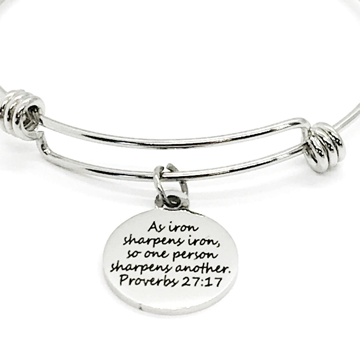 As Iron Sharpens Iron Stainless Steel Expandable Bracelet With Engraved Proverbs 27 17 Charm