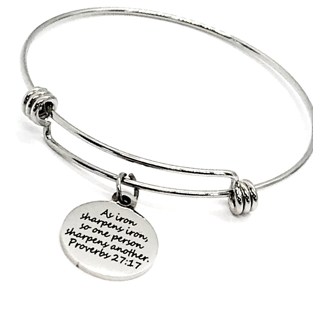 As Iron Sharpens Iron Stainless Steel Expandable Bracelet With Engraved Proverbs 27 17 Charm