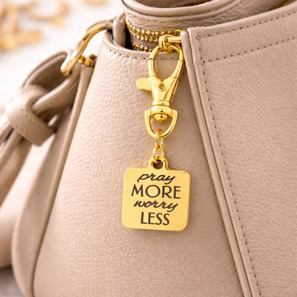 Pray More Worry Less Clip On Charm Faith Gift Christian Gold Stainless Steel Engraved Charm Inspirational Religious