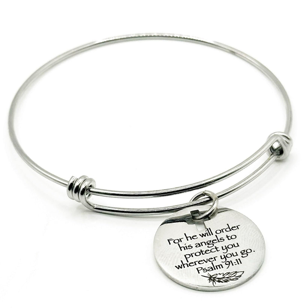 Psalm 91 11 Bracelet Stainless Steel Expanding Bangle Christian Jewelry Angel Protection Scripture Faith Gift