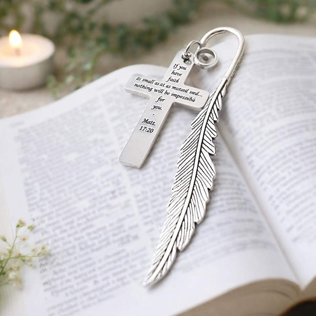 Mustard Seed Faith Cross Bookmark Feather Stem Scripture Gift Christian Bookmark Inspirational Gift Matt 17 20