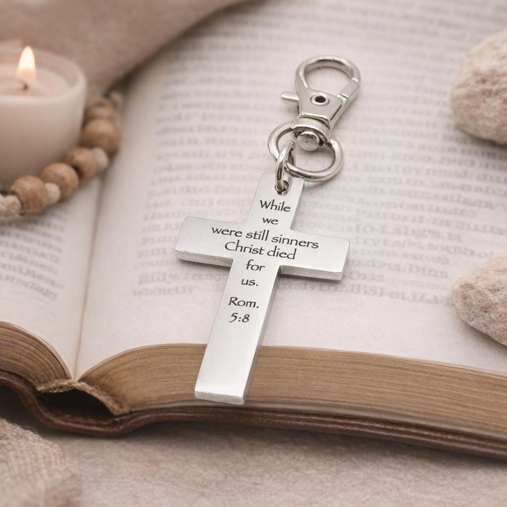 Christ Died For Us Romans 5 8 Clip On Charm Faith Gift Christian Cross Charm Scripture Accessory